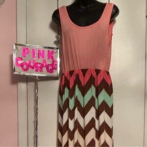 Peach And Multi Colored Maxi Dress